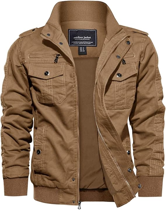 EKLENTSON Men's Transition Cargo Work Jacket Outdoor Jacket Lined with Stand-Up Collar and Multi Pockets S - 3XL