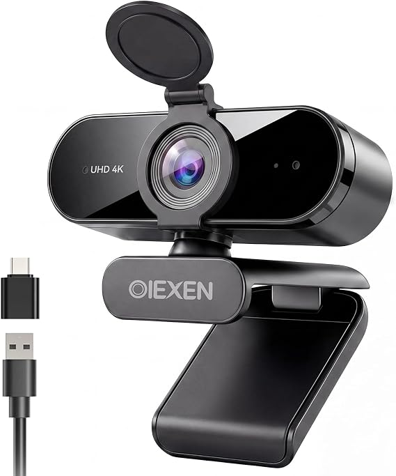 4K Ultra HD Webcam for PC, Dual Noise-Cancelling Mics, Privacy Cover