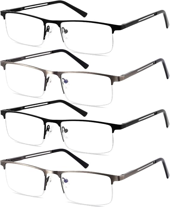 4 Pack Blue Light Blocking Reading Glasses for Men Elegant Computer Readers Metal Frame