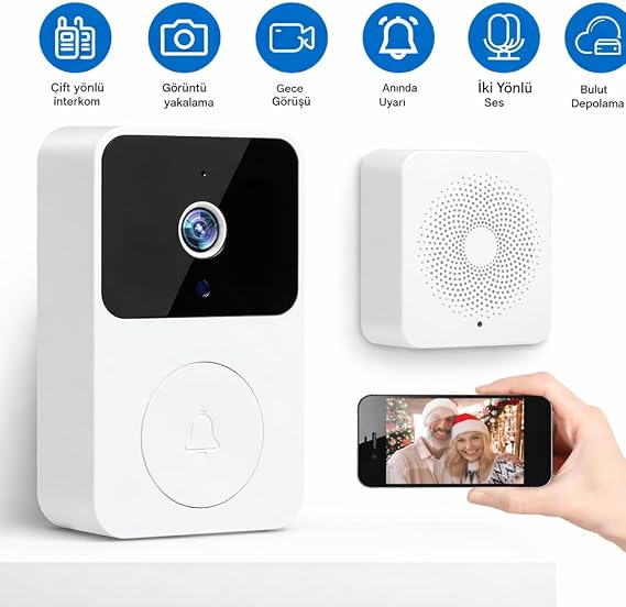 Kablosuz Görüntülü Akıllı Kapı Zili - WiFi Gece Görüşlü Kamera, Ses Değiştirme Özelliği & 38 Melodi