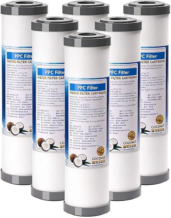 6-Pack PPC Composite Filter cartridges, 10 x 2.7 inches, with Filtration Accuracy 1 Micron, Replacement cartridges for RO Reverse Osmosis Water pre-Filters