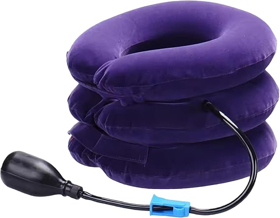 Neck Traction Device Inflatable & Adjustable Neck Stretcher Cervical Traction Decompression Pillow for Pain Relief Office Home Use Purple