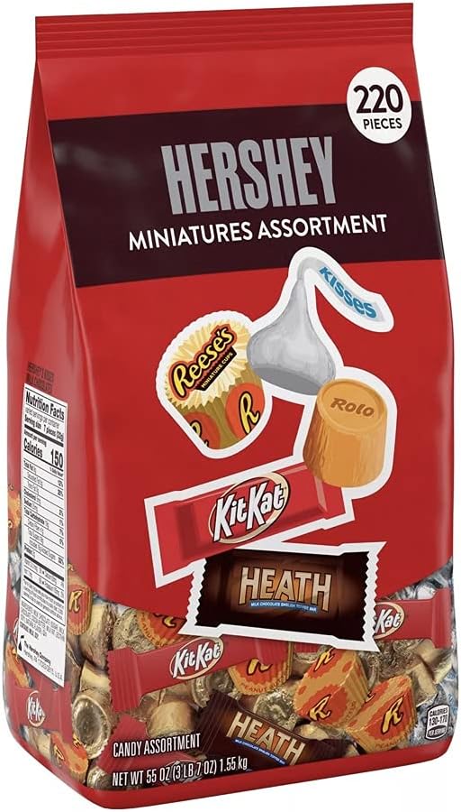 Hershey Miniature Assorted Mini Chocolate 220 Pieces Hershey Assorted Chocolate Miniatures Candy Bulk Bag 55 oz., 220 pcs.