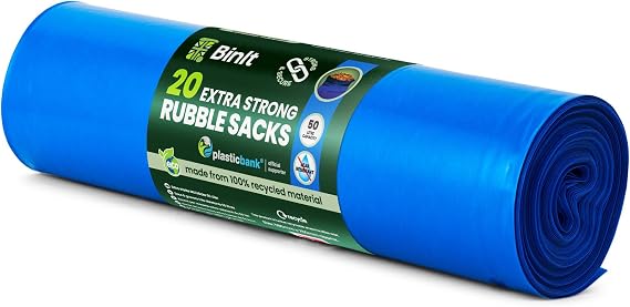 BIN IT 20 Extra Strong Heavy Duty Blue Rubble Sacks 50 Litre, Eco-Friendly, Bin Bags, Refuse Sacks, Recycled, Strong & Secure, Tear Resistant, Created for the toughest jobs