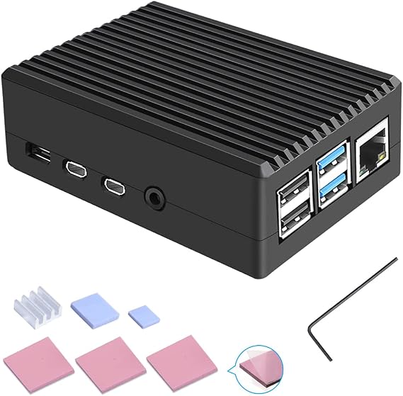 Aluminium Raspberry Pi 4 Case with Cooling Column, Fanless Metal Heatsink Shell for Raspberry Pi 4 Model B (Black)