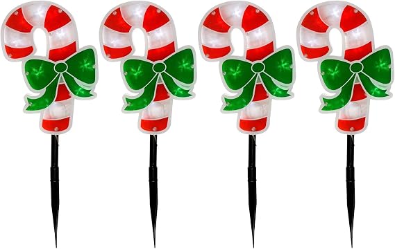 WeRChristmas Candy Cane Pathway Christmas Lights Double Sided, 24 cm - Multi-Colour, Set of 4