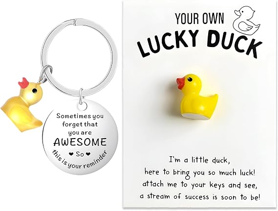 Duck Keyring, Cute Keyring Gifts, Duck Themed Accessories, Duck Keychain with LuckyDuck Card, Novelty Keyring Set for Everyday Use
