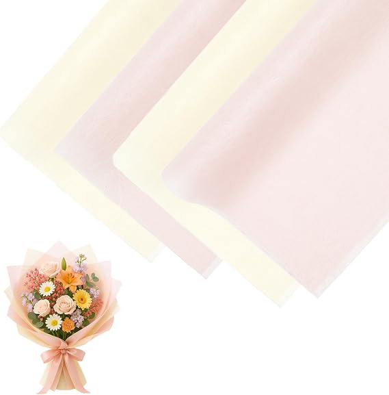 80 Sheets Bouquet Wrapping Paper Flower Wrapping Paper, Pull-out Floral Wrappings Papers Soft and Easily Mouldable Milk Cotton, Suitable for Florists and DIY Crafting, 30×30cm Beige and Pink
