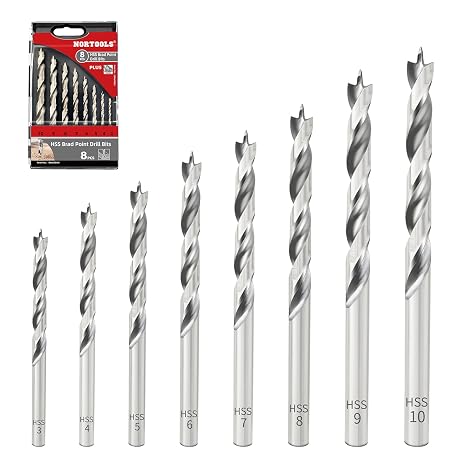 8pc Brad Point Drill Bit Set (3-10mm) | HSS Wood Drill Bits Set with 3-Cut Tip | for Hardwood, Plywood & DIY | Woodworking Bore Holes Durable Drilling Tools Kit (8pcs HSS Wood Drill Bits)