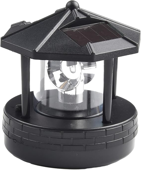 Solar Rotating Lighthouse Solar Powered Lighthouse Outdoor Waterproof Lawn Light for Garden Yard Outdoor Decor(black)