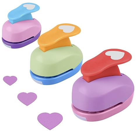Circle Punch 3 Pack Paper Punches for Crafts, Circle Cutter Punch DIY Hole Punch for Crafting Scrapbooking Cards Arts Fun Projects, 8mm 15mm 25mm (Heart)