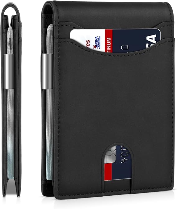 Zitahli Slim Wallets for Men, Leather Money Clip Mens Wallet, RFID Blocking Front Pocket Bifold Wallet, Minimalist Credit Card Holder with Gift Box, Bi-color Crazy Horse Black, 4.4 x 3.2 x 0.47-inch
