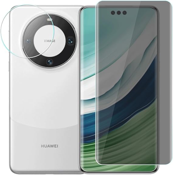 2+2枚パック Huawei Mate 60 Proプライバシースクリーンプロテクターとカメラレンズプロテクター、スパイ防止硬度9H、ケースフレンドリーフィルム Huawei Mate 60 Pro用