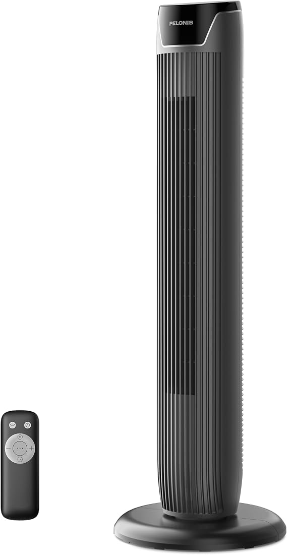 PELONIS Kule Fan, Uzaktan Kumanda, 38dB Fısıltı Sessizliği, 5 Hız Kademesi ve 4 Mod, LED Ekran, 15h Zamanlayıcı, 90° Salınım