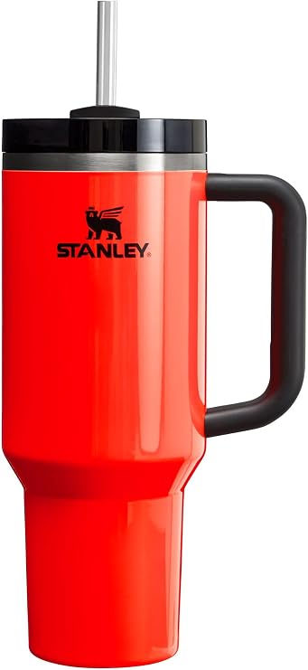 Stanley Quencher FlowState 40 oz Tumbler Vacuum Insulated Stainless Steel Tumbler with Lid and Straw for Water, Iced Tea or Coffee, Smoothie and More, Neon Orange, H2.0