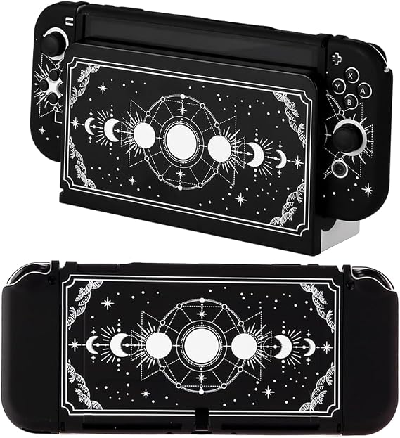 Nintendo Switch OLED Black Moon Phase ile Uyumlu Kılıf Nintendo Switch Joycon Denetleyicisi için Koruyucu Kapak Yumuşak TPU Kavrama Dokable Kılıf Taşıma Kapağı Anahtarı Aksesuarları