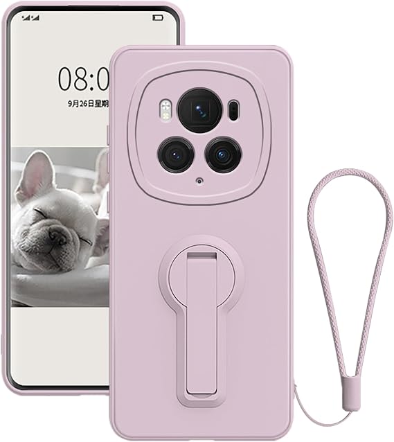 キックスタンド付きHonor Magic 6 Proケース ブラック Honor Magic 6 Pro用スマホケース シリコン ストラップ ストラップ アクセサリー Funda 耐衝撃 保護 オリジナル スリムカバーパープル