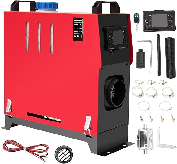 12V 8KW All in One Air Diesel Heater Parking Heater Diesel Night Heater with Silencer LCD Switch 5L Tank For Truck, Boat, Car Trailer, Campervans, Caravans (Red)