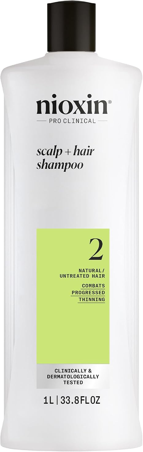 Nioxin System 2 - Hair Thickening System For Natural Hair with Progressed Thinning - Biotin & Niacinamide - Shampoo, Conditioner, Serum