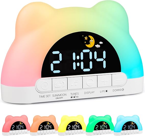 Sunrise Alarm Clock, Kids Alarm Clock for Sleep Training with 11 RGB Color Lights & 3 Levels of Brightness Adjustable, Dual Alarms, LED OK to Wake Clock for Girls Boys Teens Heavy Sleepers