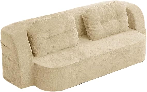 150cm Reversible Compressed Couch, Apartment-Friendly Boneless Sofa Bed, No Assembly Required(Beige white)
