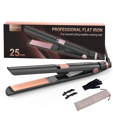 BESTOPE MIX Straighteners 25 mm Straighteners Curls and Straightening 2 in 1 Ceramic Coating LCD Display Straightener Ultra Fast Heating for Thick Frizzy and Long Hair Hair Straightener 80-230 °