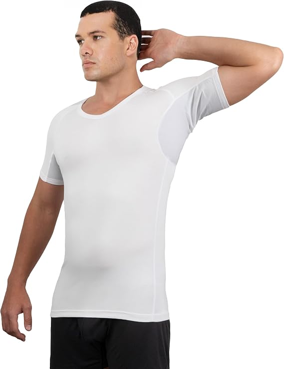 Sweatproof Undershirts for Men with Sweat Pads, Modal White V-Neck Undershirt, Moisture Wicking, Anti-Odor, Invisible Fit