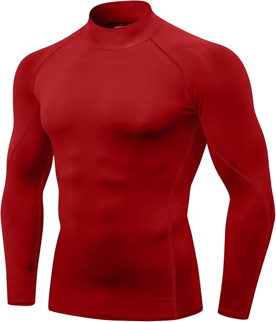 Men's Compression Shirts Mock Long Sleeve Athletic Sports Workout T-Shirt Running Cool Dry Tops Base Layer
