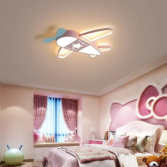 Modern Airplane Led Ceiling Lights for Children,Cartoon Creative lamp for Baby Kids Room Bedroom Nursery Indoor Lighting Fixtures (Pink,Large)