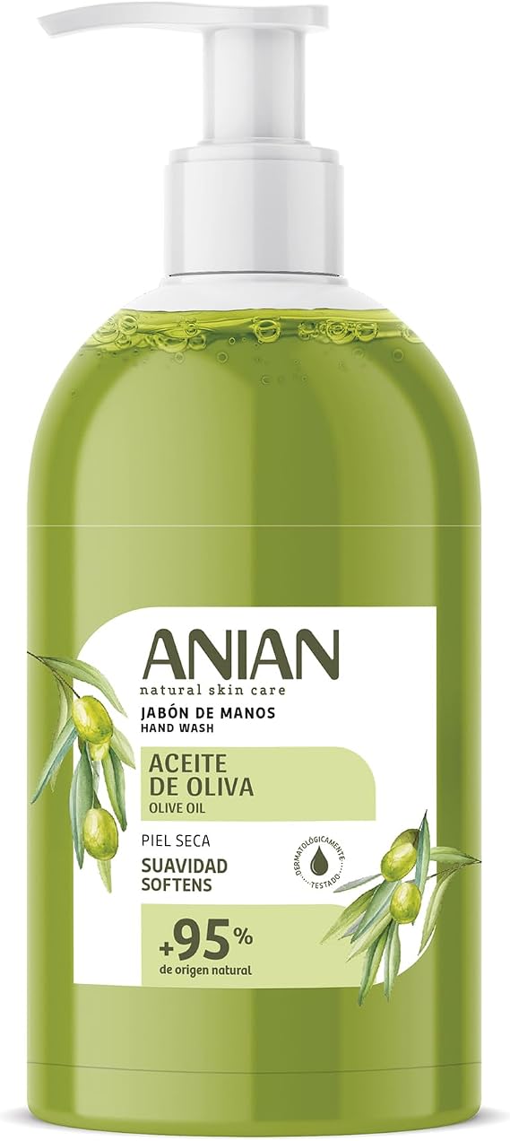 ANIAN - Olive Oil Hand Soap, 500 ml, for Dry Skin, Glycerin and Olive Oil, Fights Dry Skin, Maintains Hydration of the Dermis, + 95% Ingredients of Natural Origin
