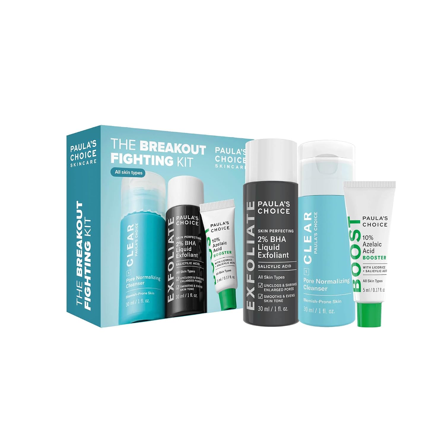 Paula's Choice Breakout-Fighting Bestsellers - Reduziert Unreine Haut vergrößerte Poren & Mitesser - Reduziert Pickelmale - mit Salicylsäure & Azelainsäure - Alle Hauttypen - Reisegröße