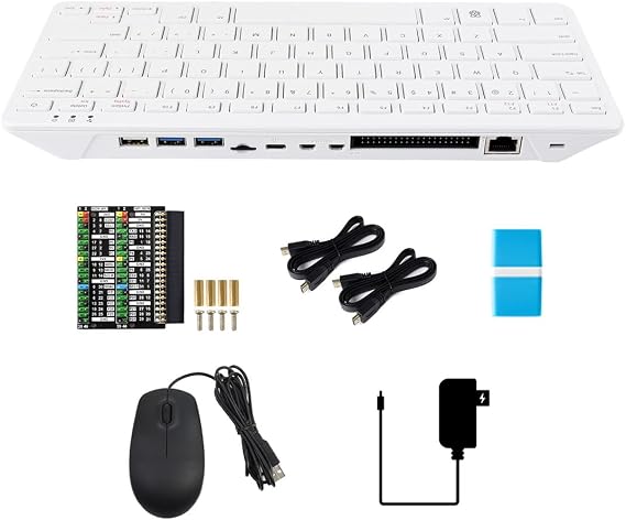 Waveshare Pi 500 Basic Kit, a Pi Designed Into a Keyboard, Support WiFi/BT, Dual-4K Outputs, with Raspberry Pi 500, GPIO Adapter Board, HDMI to Micro HDMI Cable, 27W Type-C Power Supply, etc