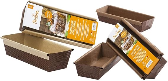 Decora, 0320180 Plumcake Molds, Very Practical for Baking, Presenting and Gifting Plumcakes, Resistant up to 200°C, Pack of 5
