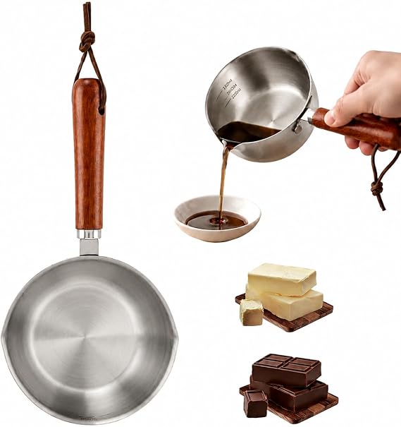 Butter Warmer Pot,150ml Stainless Steel Mini Saucepan with Dual Pour Spouts