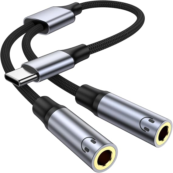 USB C to Dual 3.5mm Audio Splitter, Headphone Adapter USB C to Dual 3.5mm Audio Splitter for iPhone 17/16/15 Pro Max/Pro/Plus, Samsung Galaxy S25/S24, iPad Pro, MacBook, Pixel and More
