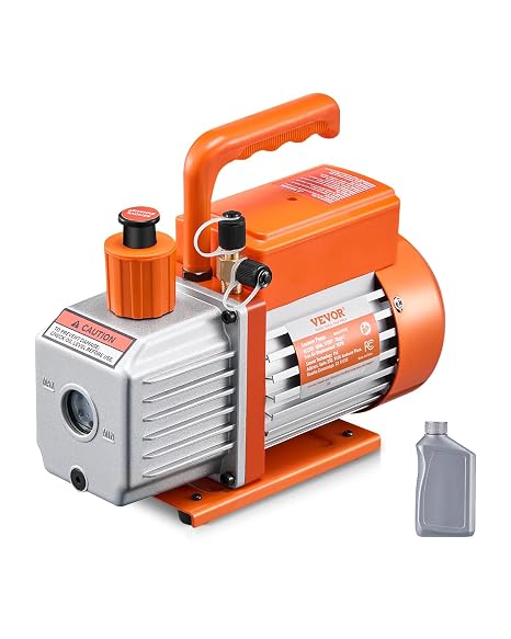 VEVOR Vacuum Pump 5 CFM HVAC Single Stage Rotary Vane Vacuum Pump for R134a R22 R410a Systems Car AC Vacuum Pump Kit with Oil Bottle for Maintenance of Car Air Conditioning and Resin Gassing