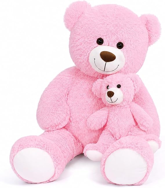 Giant Teddy Bear Stuffed Animal 100CM, Large Teddy Bear Mommy with Baby, Big Teddy Bear Stuffed Bear for Kids, Girlfriend on Mother's Day, Valentine, Christmas, Baby Shower(Pink)