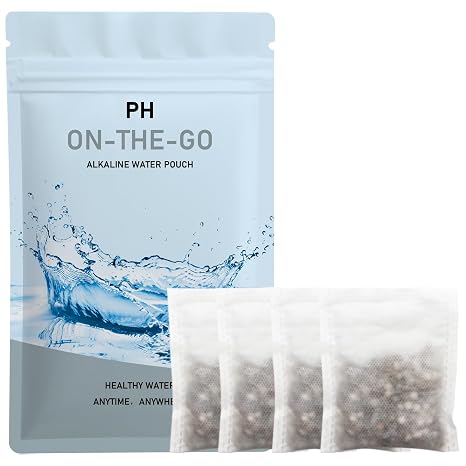Portable Alkaline Water Filter Pouch for Your Bottle, Cup, Alkaline Water Filter System for Clean, High PH Water Alkalizer for Pure Drinking Water, Naturally Increases PH Levels(4 Pack)