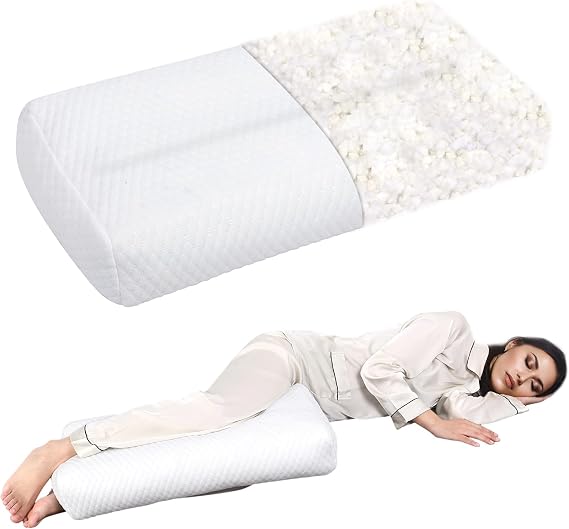 Knee Pillow for Side Sleepers Shredded Memory Foam Adjustable Legs Pillow for Side Sleeping Between Legs Perfect for Knee and Hip Pain Relief and Improve Sleeping, Washable (White)