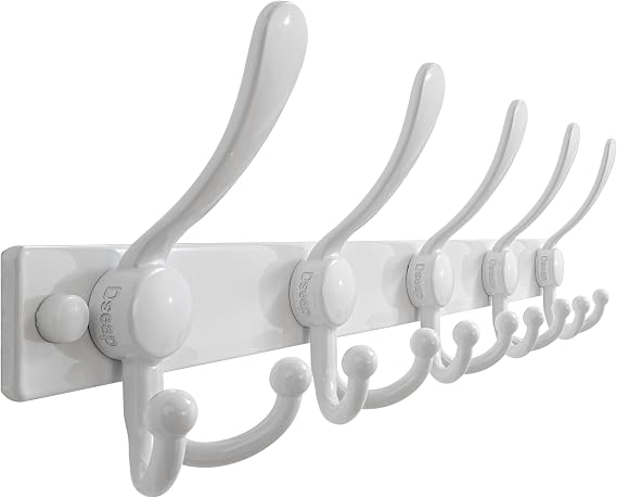 Dseap Coat Rack Wall Mount, Heavy Duty 2.5mm Base vs Flimsy 1mm, Double-Thick Solid Anti-Snap Hooks, Stainless Steel Hanger Organizer for Clothes Hat Entryway Closet Mudroom, White