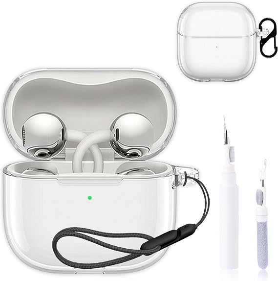 Huawei FreeClip 2ケースカバー、NOUKAJU イヤホン保護カバーカラビナ+ストラップ+クリーニングペン付き 落下防止、傷防止、耐衝撃、Huawei FreeClip 2用ケースクリア