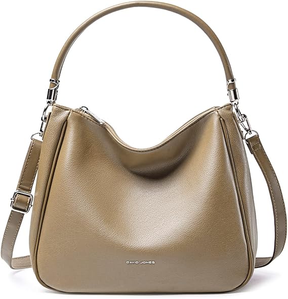 David Jones - Women's Hobo Shoulder Handbag - Shoulder Bag Faux Leather - Medium Size Tote Bag with Long Handle Handle - Fashion Classic Practical Elegant - Beige
