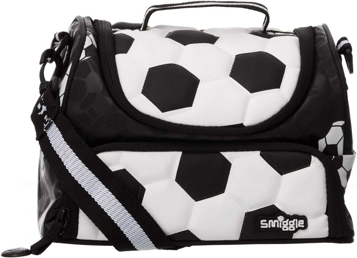 Smiggle Goal School Double Decker Lunchbox for Boys &amp; Girls with Strap, Carry Handle &amp; Dual Compartments | Football Print