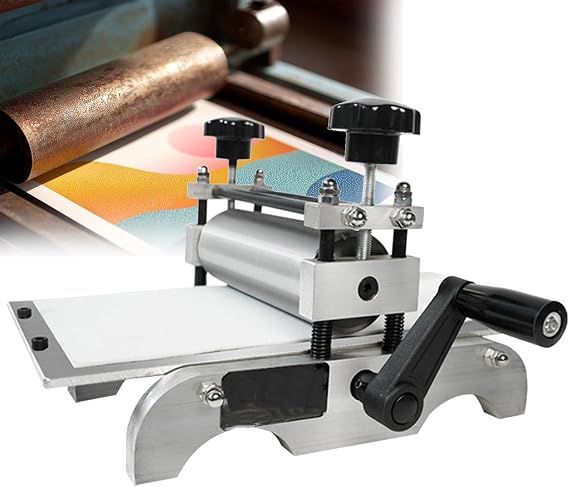 Manual Printmaking Etching Machine 31 * 17cm Printing Area Clear Even Printing Manual Flat Press Adjustable Roller Height for Decorative Display and Book Plates