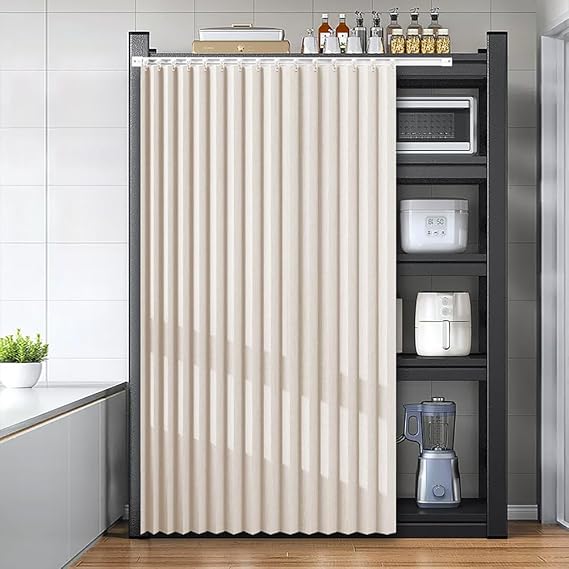 Kitchen Cabinet Curtain, Dustproof Curtain for Open Shelf, Easy Install,A,W47in/H59in