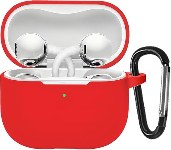 Protective Case Compatible with Huawei FreeClip 2 Silicone Case for Huawei FreeClip 2 Portable Scratch Case with Carabiner (Red)