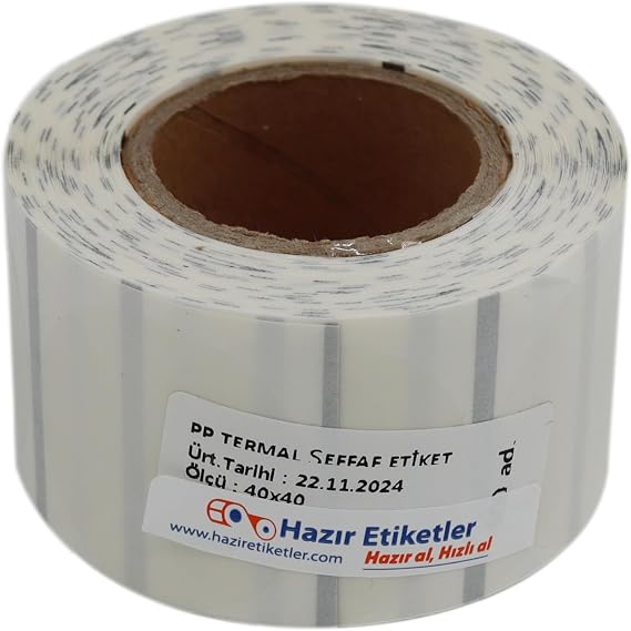 PP Şeffaf Termal Rulo Etiket 40mm X 40mm Çap Ruloda 500 Adet