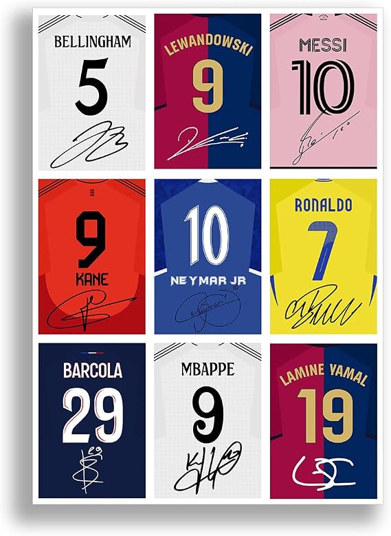 Mounted Gifts Trading Bellingham Messi Neymar Ronaldo Mbappe Lamine Yamal Barcola Kane Lewandowski 2024-2025 Signed poster print framed picture photo autograph gift 24/25 (A3 POSTER ONLY)