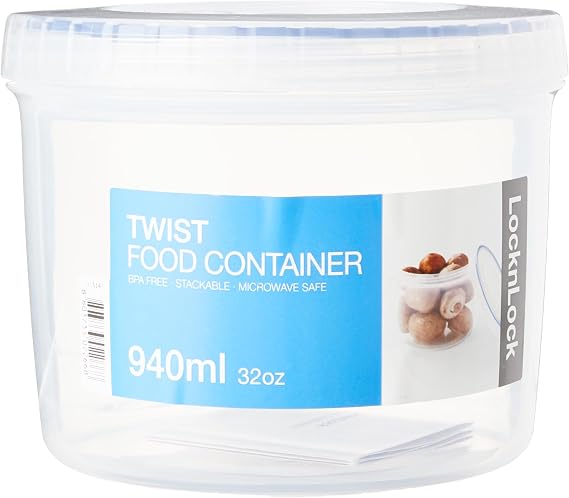 LocknLock Round 940ml Food Storage Containers with Lids - Airtight & Watertight, Microwave & Dishwasher Safe Food Containers with Twist Lids (127 x 104mm)