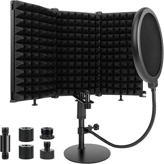 Microphone Isolation Shield with Pop Filter and Mic Stand